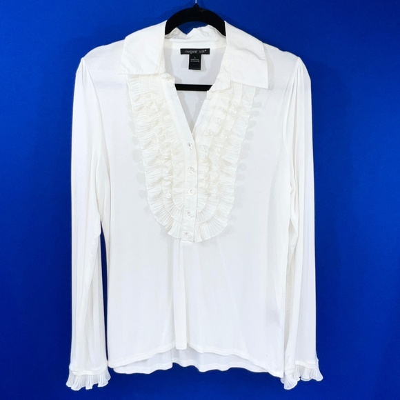 🔥2/$10 |•AUGUST SILK•| Off-White Ruffled Long Sleeve Top Size Large - Picture 1 of 8